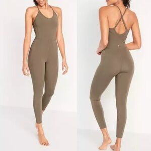 Old Navy Active PowerChill 7/8 Cami Bodysuit Full Length Tan Neutral Size Large